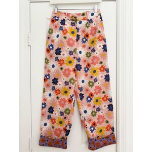 Celia B Womens Lucia Pink Floral Wide Leg Cropped Pants Trousers XS NWOT